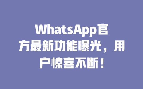 WhatsApp官方最新功能曝光，用户惊喜不断！ 一