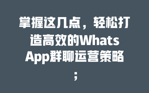 掌握这几点，轻松打造高效的WhatsApp群聊运营策略； 一