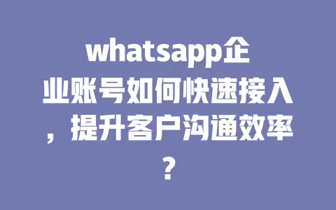 whatsapp企业账号如何快速接入，提升客户沟通效率？ 一